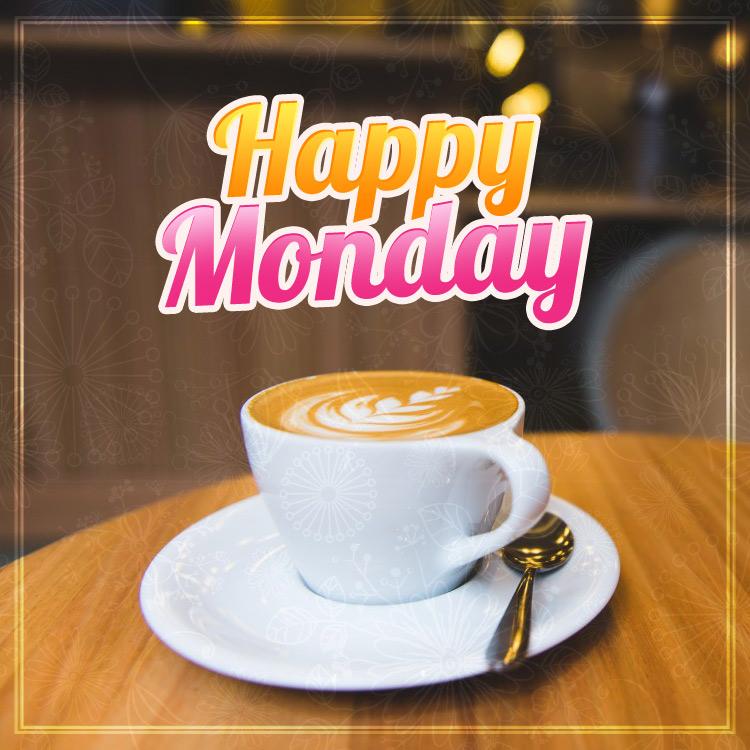 Happy monday, image with cup of coffee, square size (square shape image)