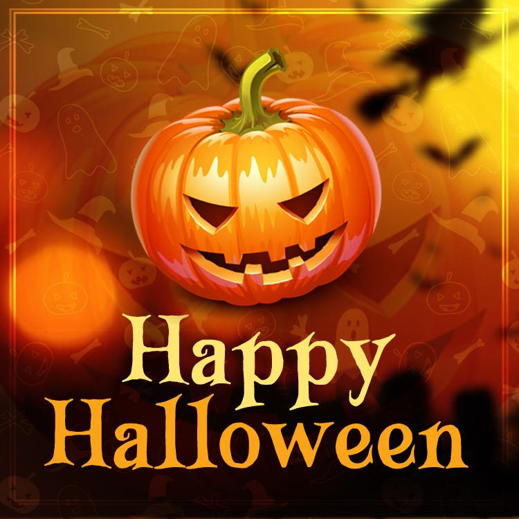 Happy Halloween Image with cartoon Jack-o'-lantern, square size (square shape image)