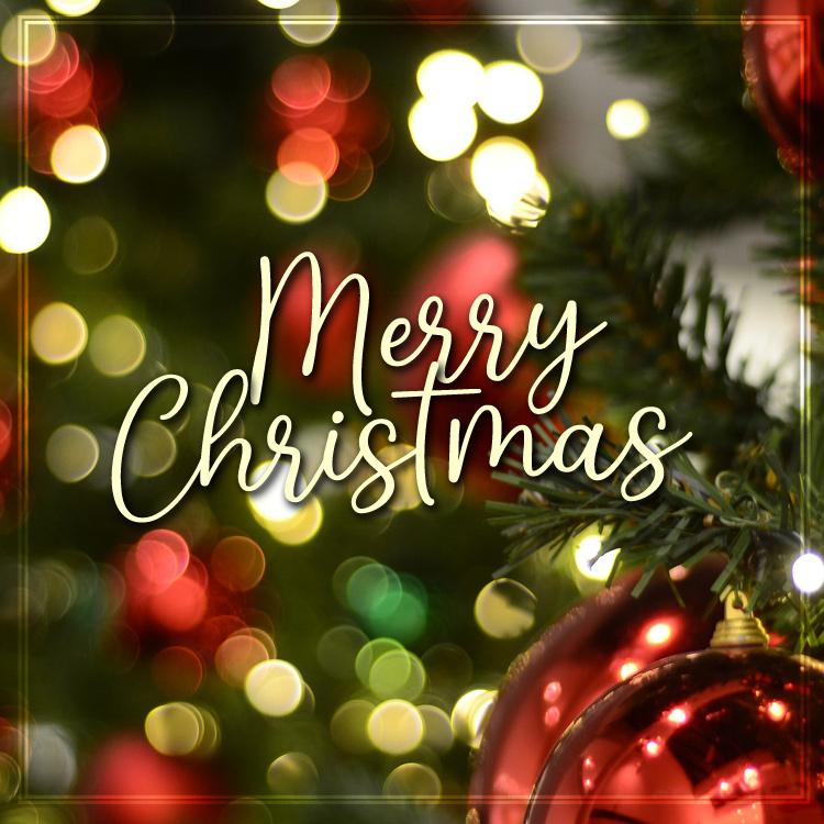 Merry Christmas image with beautiful blurred background, square size (square shape image)