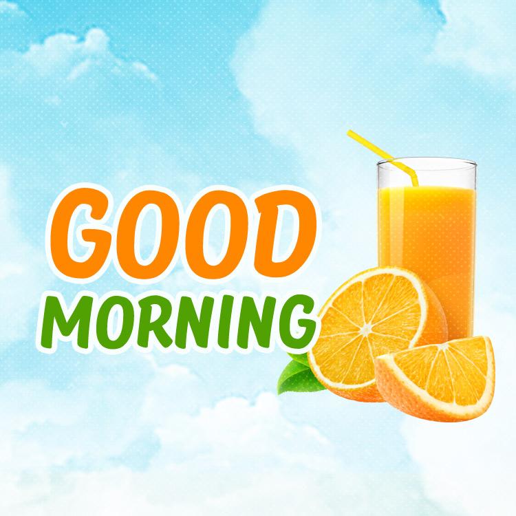 Good Morning Image with orange juice, square size (square shape image)