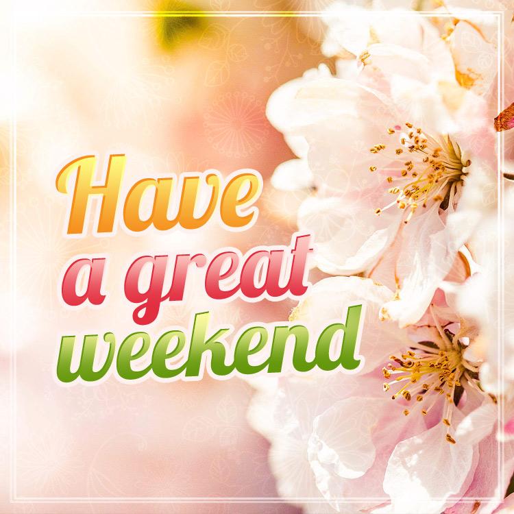 Have a Great Weekend image with colorful caption on beautiful background with flowers (square shape image)