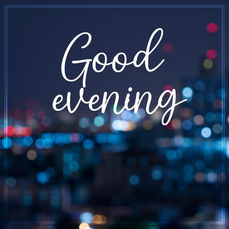 Good Evening image with beautiful bluured city lights on background, square size (square shape image)