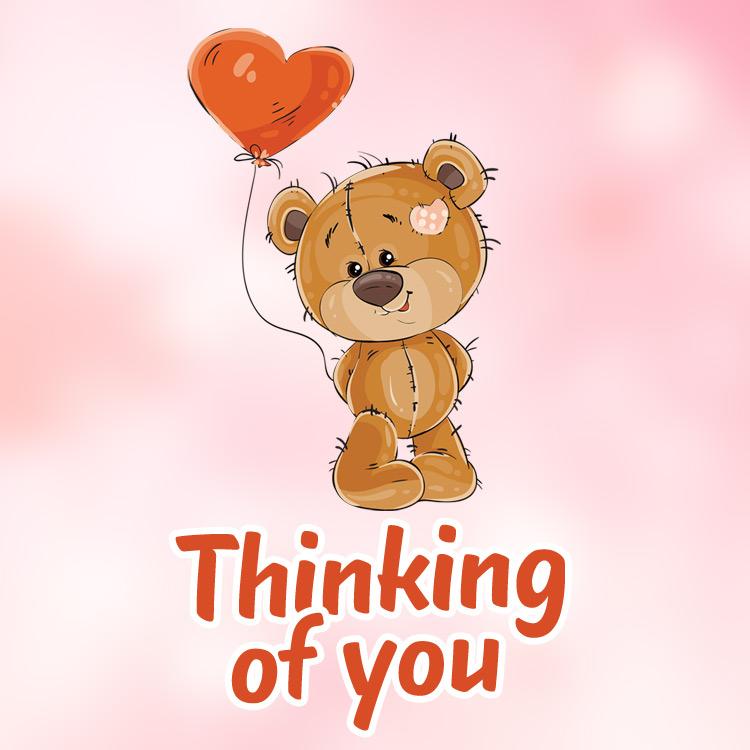 Thinking of You image with cute teddy bear, square size (square shape image)