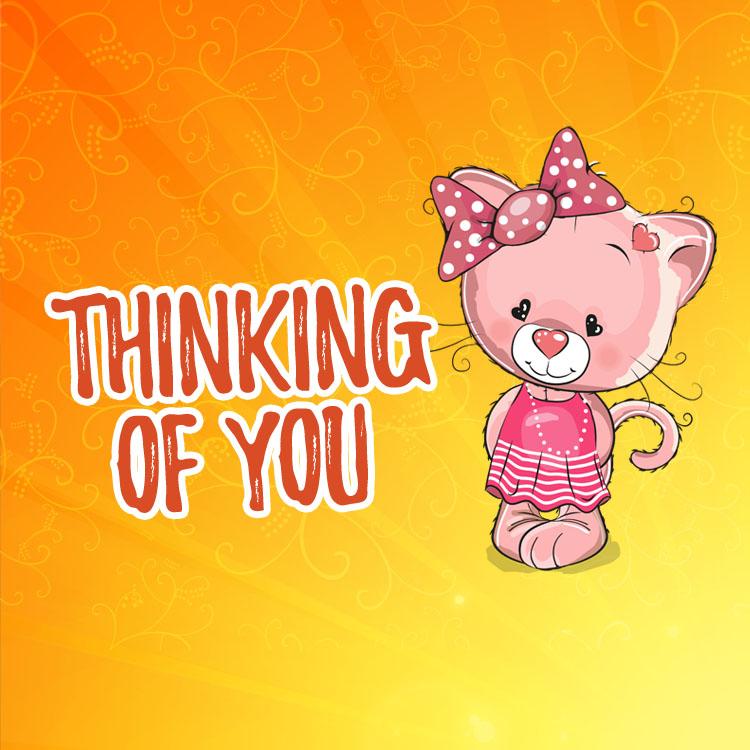 Thinking of You image with nice cartoon kitten, square size (square shape image)