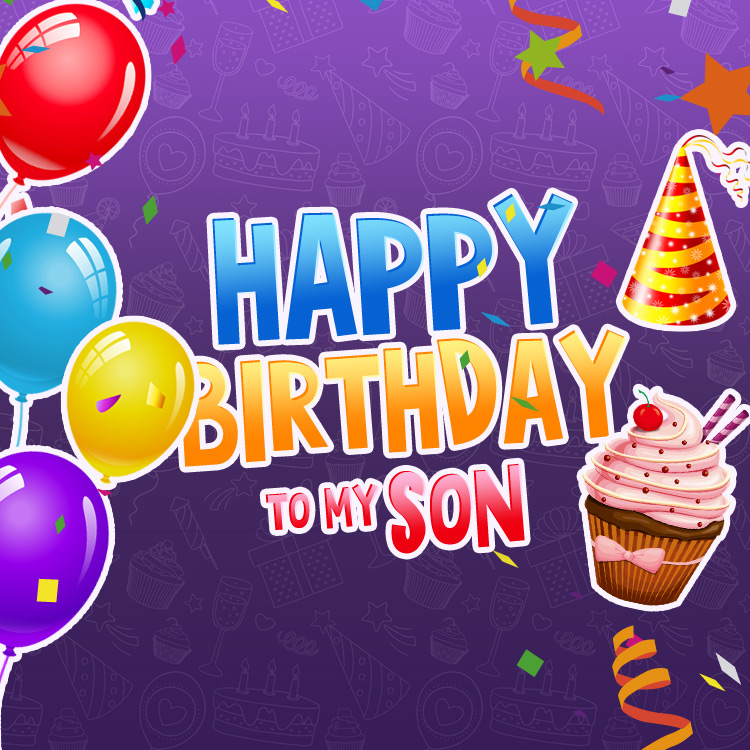 Happy Birthday Son colorful greeting card, square size (square shape image)