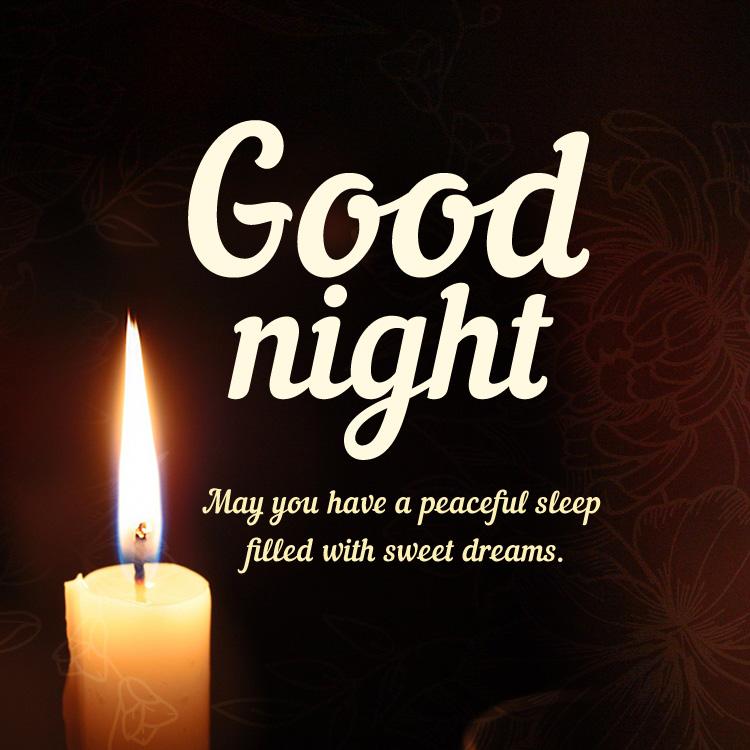 Good Night image with beautiful candle and good message, square size (square shape image)