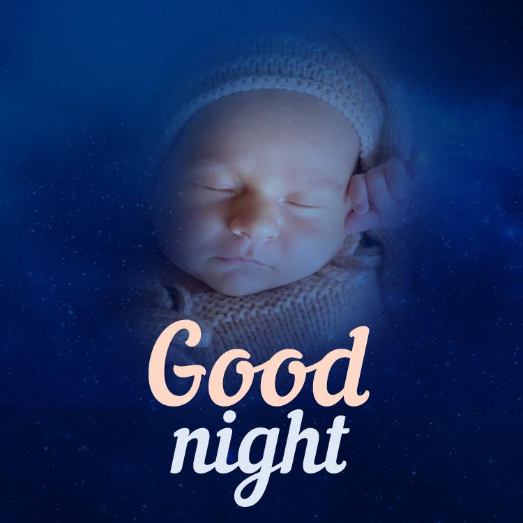 Good Night image with cute sleeping toddler, square size (square shape image)