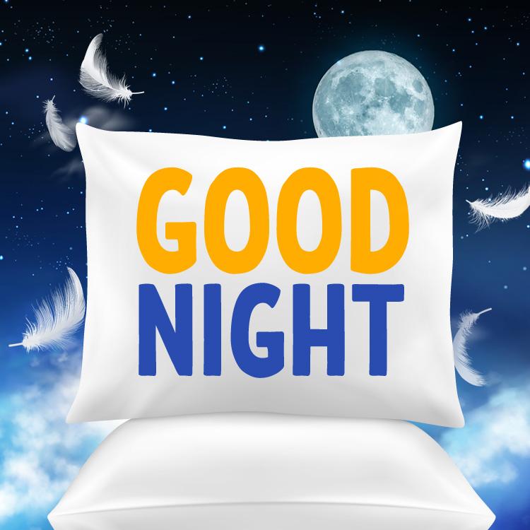 Good Night Image picture with a pillow on the background of the night sky, square size (square shape image)