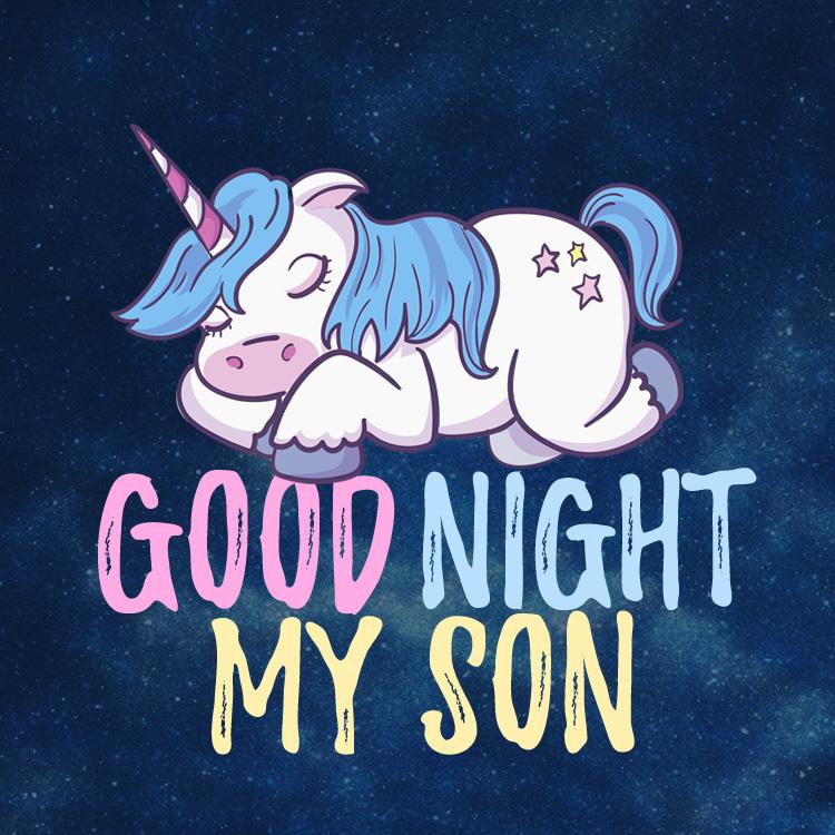 Good Night Son, beautiful square picture with unicorn (square shape image)