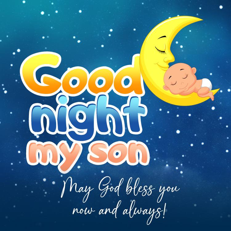 Good night wishes for son, colorful square size picture (square shape image)