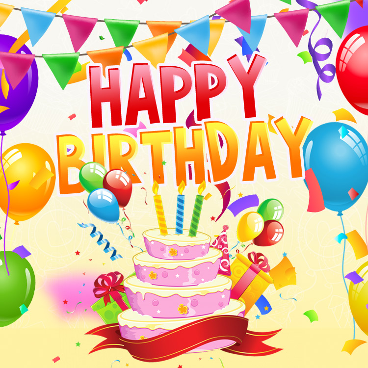 Happy Birthday, bright picture with light background, square image (square shape image)