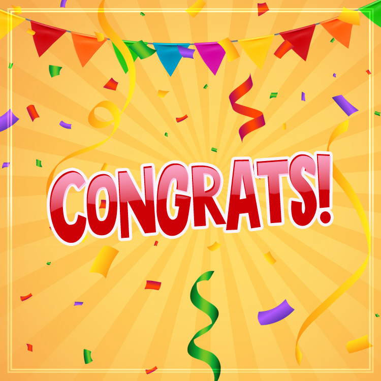 Congrats Image with colorful orange background, square shape (square shape image)