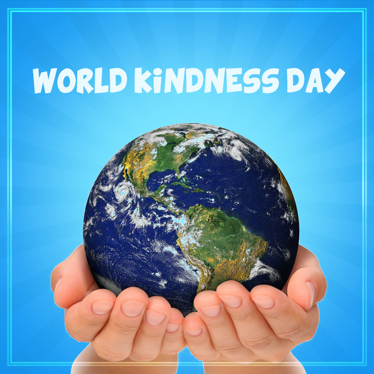 World Kindness Day picture with hands holding the globe, square shape (square shape image)