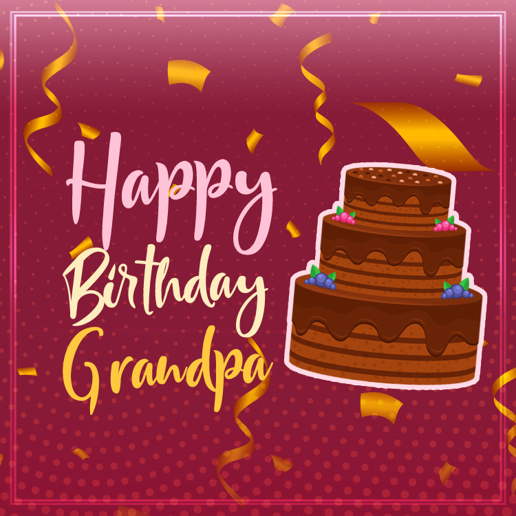 Happy Birthday Grandpa Image with cartoon cake, square format (square shape image)