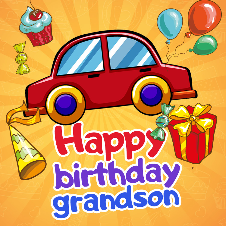 Happy Birthday Grandson image with cartoon car (square shape image)