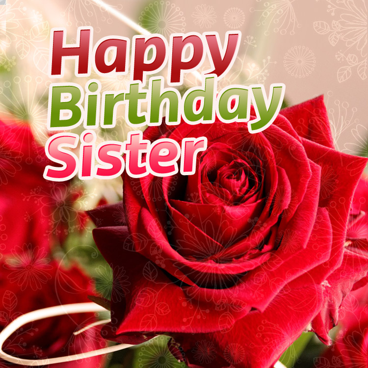 Happy Birthday Sister card with red rose, square shape (square shape image)