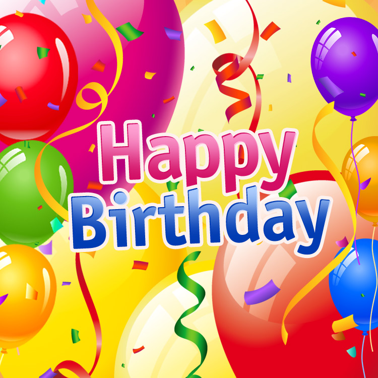 Happy Birthday square shape card with colorful balloons and confetti (square shape image)