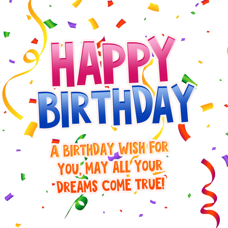 Birthday card with white background and colorful confetti on the background, square shape (square shape image)