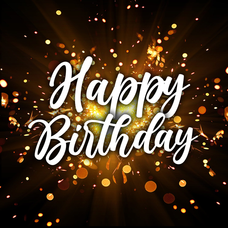 Happy birthday square image with sparkler on dark background (square shape image)