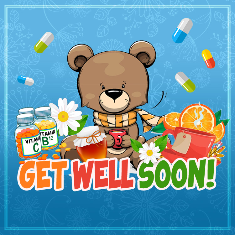 Get Well Soon square shape Picture with teddy bear (square shape image)