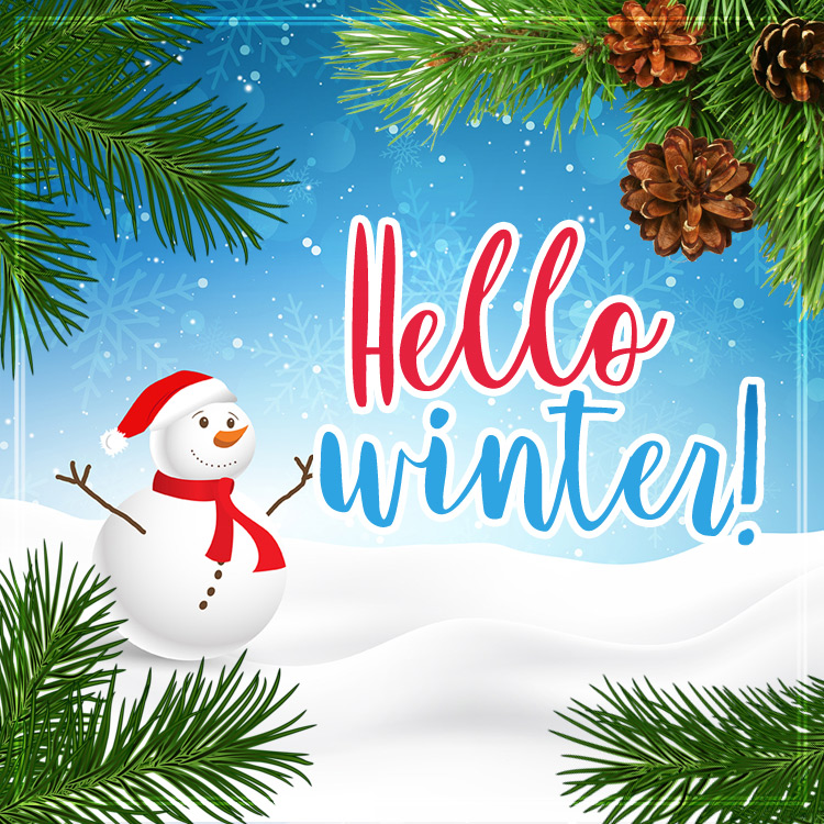 Hello Winter square shape Image with funny snowman (square shape image)