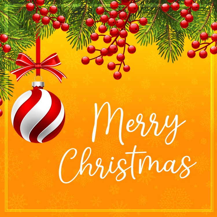 Merry Christmas square picture with beautiful yellow background (square shape image)