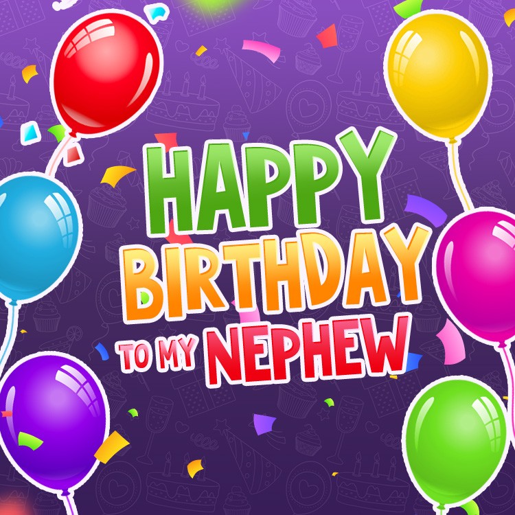 Happy Birthday Nephew colorful square shape picture with violet background (square shape image)