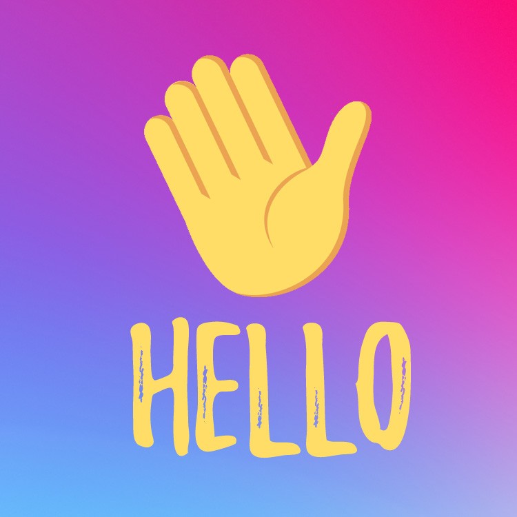 Hello, picture with waving hand (square shape image)