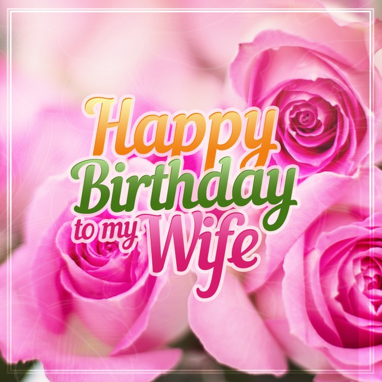 Happy Birthday Wife square shape Image with pink roses (square shape image)