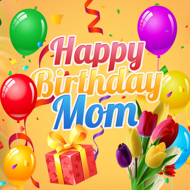 Happy Birthday Mom square shape Image with colorful balloons (square shape image)