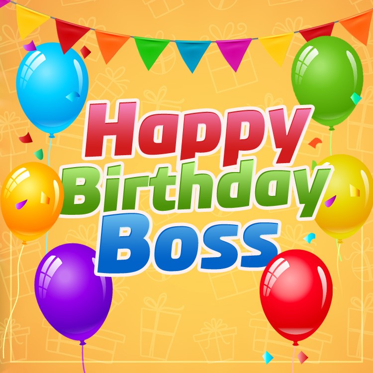 Happy Birthday Boss colorful square shape image with balloons (square shape image)