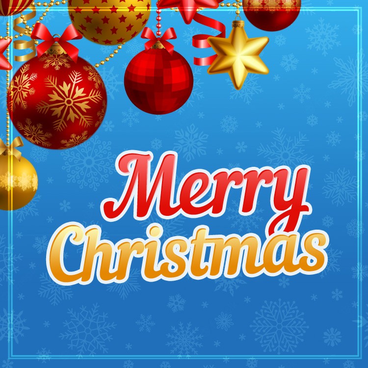 Merry Christmas sqaure shape picture with golden and red christmas decorations (square shape image)