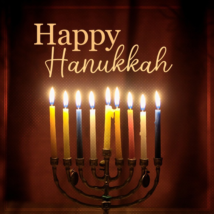 Happy Hanukkah square shape card with Menorah photo (square shape image)