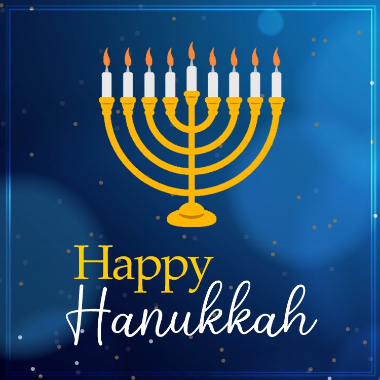 Happy Hanukkah square shape Image with Menorah (square shape image)