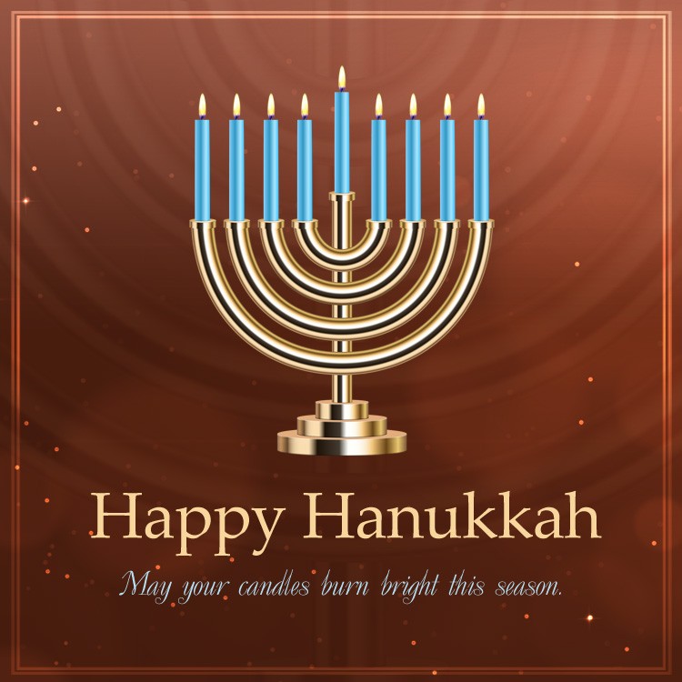 Happy Hanukkah square shape image with beautiful candlestick (square shape image)