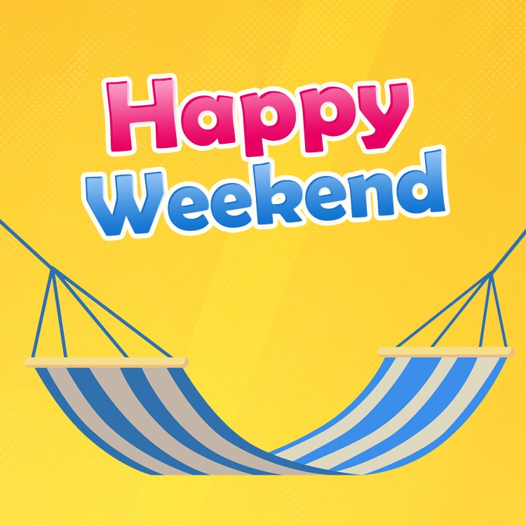 Happy weekend image with hammock (square shape image)