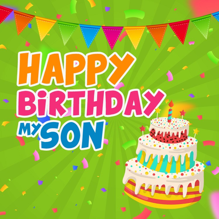 Happy Birthday my Son squre shape image with cartoon cake (square shape image)