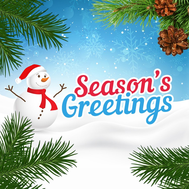 Season's Greetings square shape picture with snowman (square shape image)