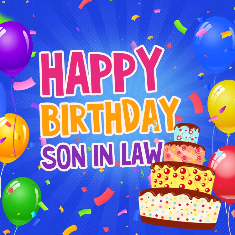 Happy Birthday Son in law square shape image with cartoon cake (square shape image)