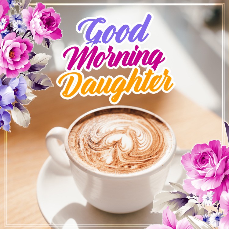 Good Morning Daughter square shape picture with cup of coffee (square shape image)