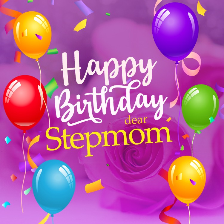 Happy Birthday dear Stepmom square shape Image with colorful balloons (square shape image)