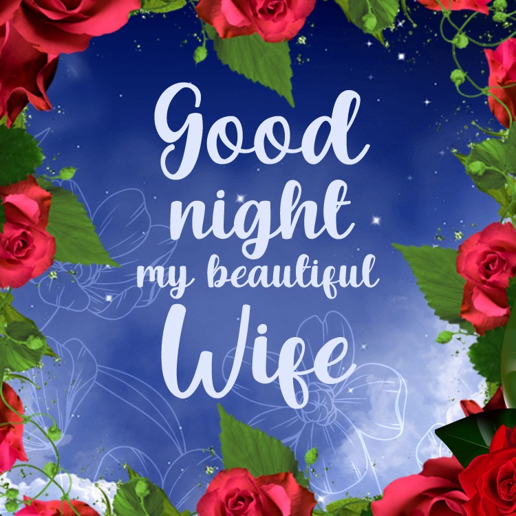 Good Night my beautiful Wife, square shape image with night sky and roses (square shape image)