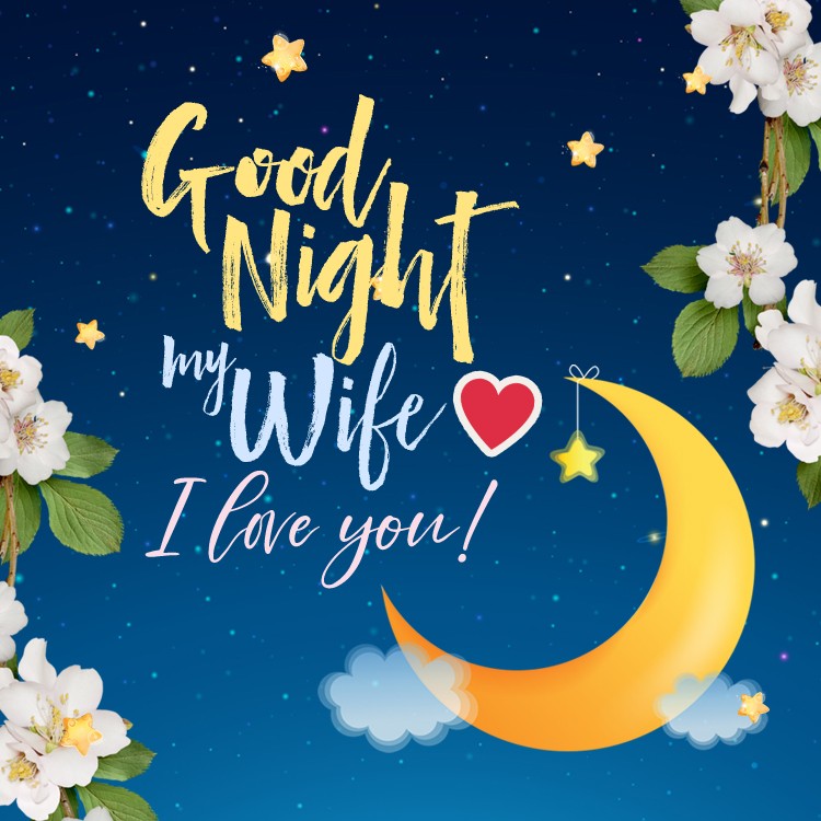 Good Night my Wife, I Love You, square shape image with romantic message (square shape image)