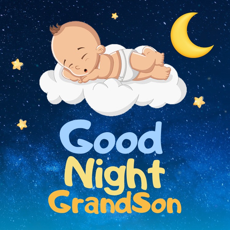 Good Night Grandson square shape image with cute sleeping baby on the cloud (square shape image)