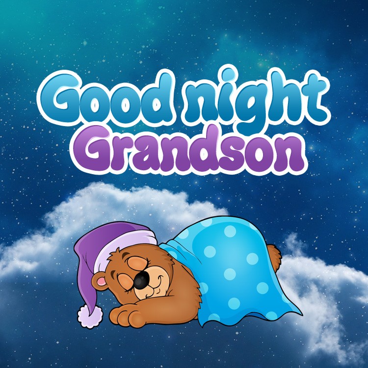 Good Night Grandson square shape image with funny cartoon bear (square shape image)