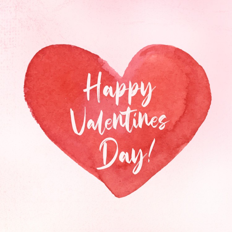 Happy Valentine's Day square shape Picture with waterolor heart (square shape image)