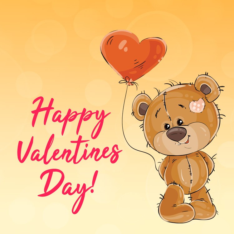 Happy Valentine's Day square shape Picture with cute teddy bear (square shape image)