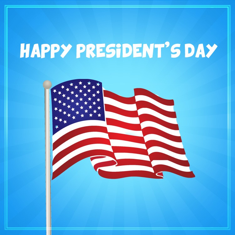 Happy President's Day square shape Picture with waving flag (square shape image)