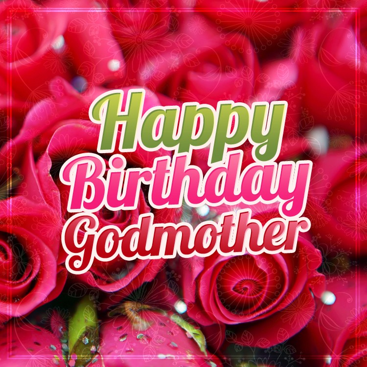 Happy Birthday Godmother square shape image with red roses (square shape image)