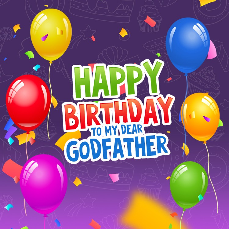 Happy Birthday Godfather square shape image with beautiful violet background (square shape image)